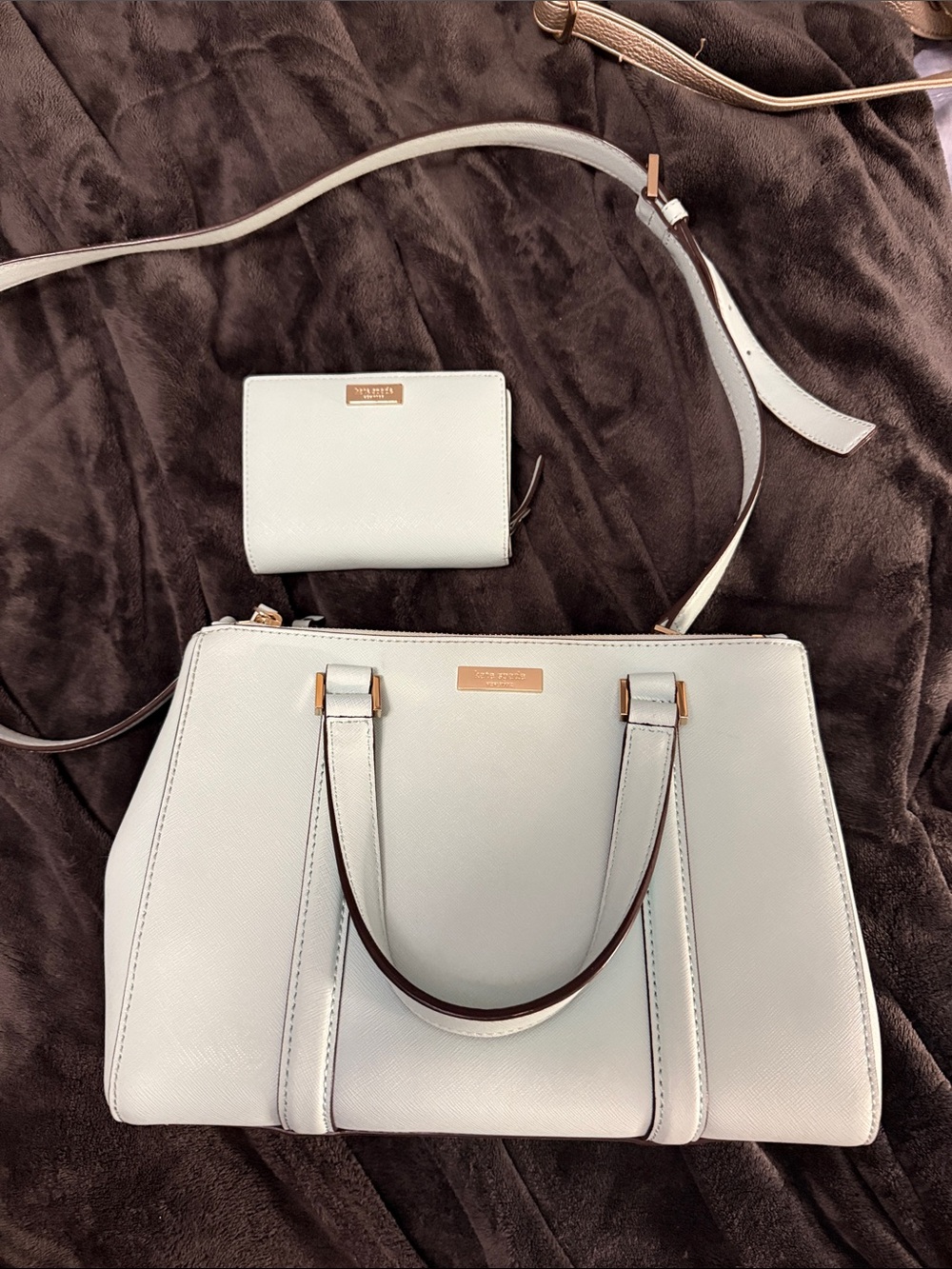 kate spade Pale Blue Structured Satchel with Matching Wallet